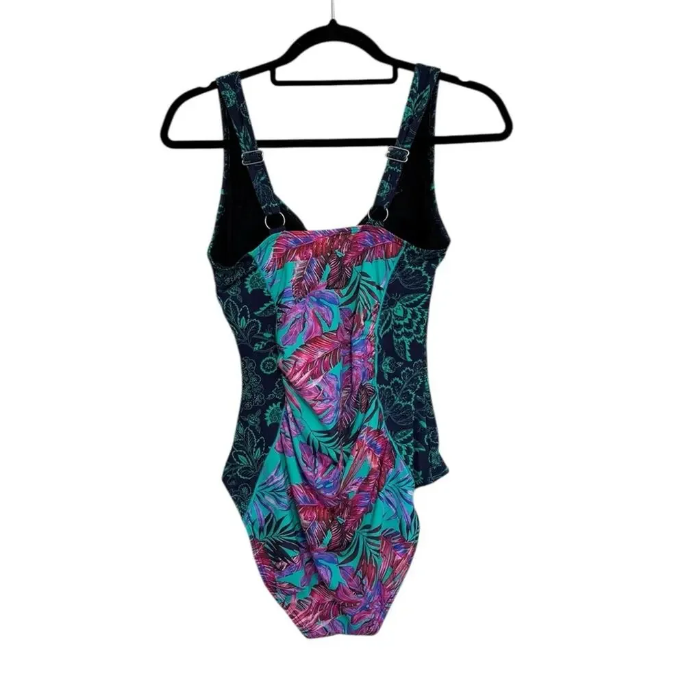 Sundance Kailani Tropical Print One Piece Swimsuit in Teal - Size S